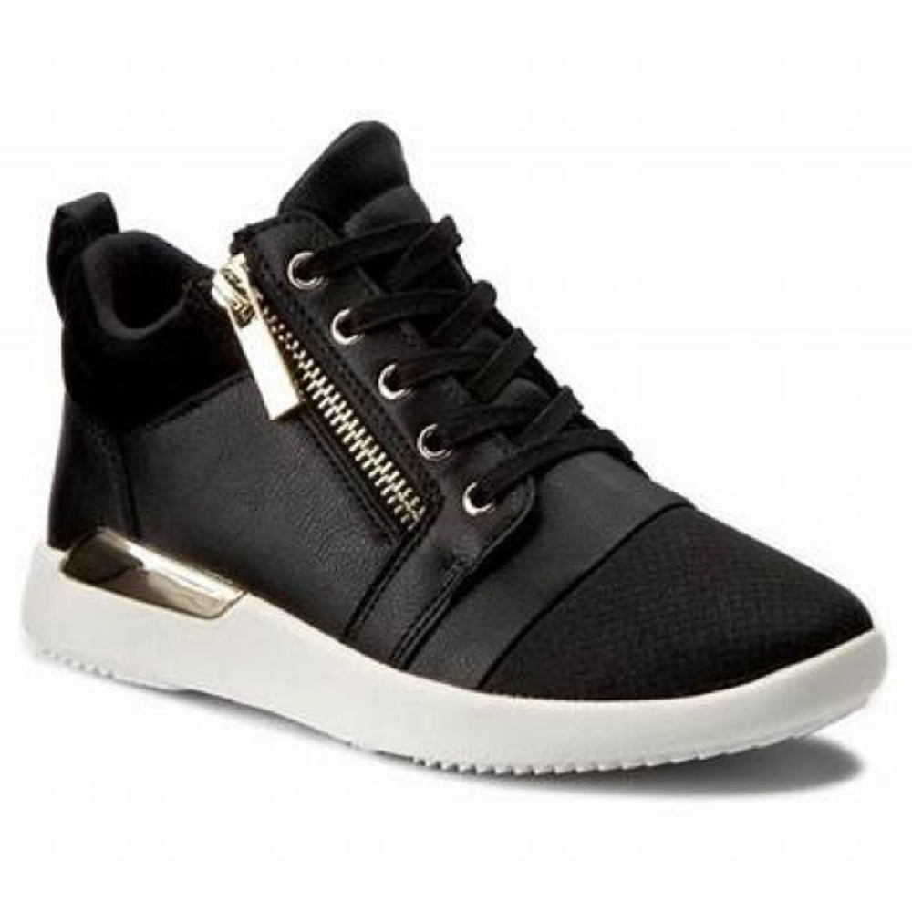 ALDO Naven Black Zip Up Sneakers with Gold Accents